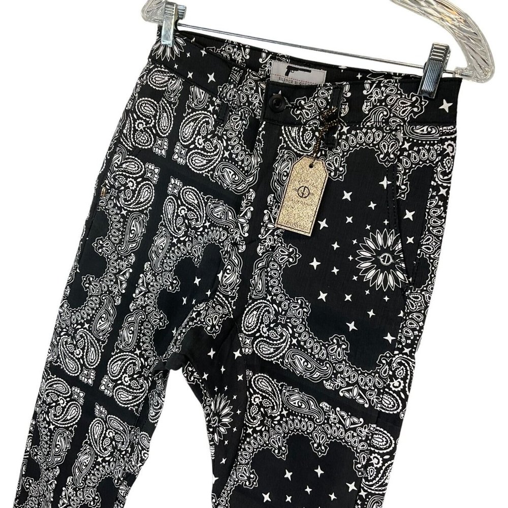 Golden Denim Jogger Pants Mens Sz 30 Black White Paisley Print Stretch $110 Nwt - Picture 4 of 12